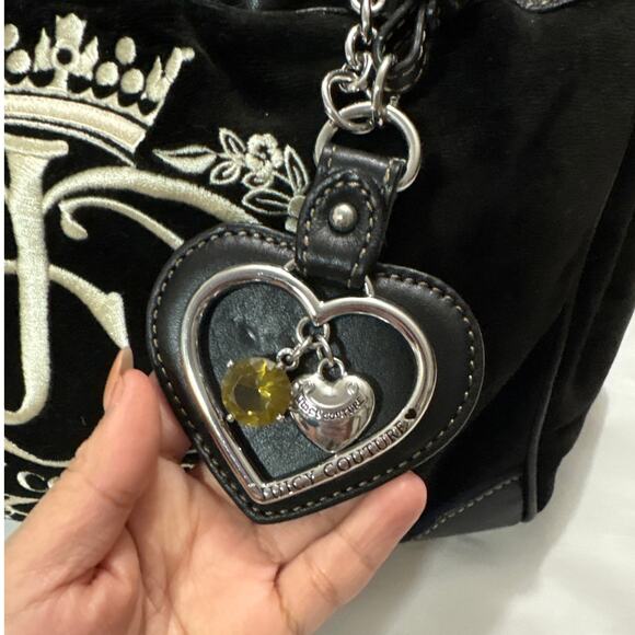 Vintage Y2K Juicy Couture Daydreamer Bag Tote Purse Black Charm Velour Shoulder - Picture 14 of 16